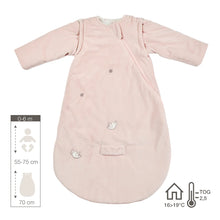 Charger l'image dans la galerie, FanFan Gigoteuse bébé 70 cm – Gigoteuse en velours rose avec manches amovibles